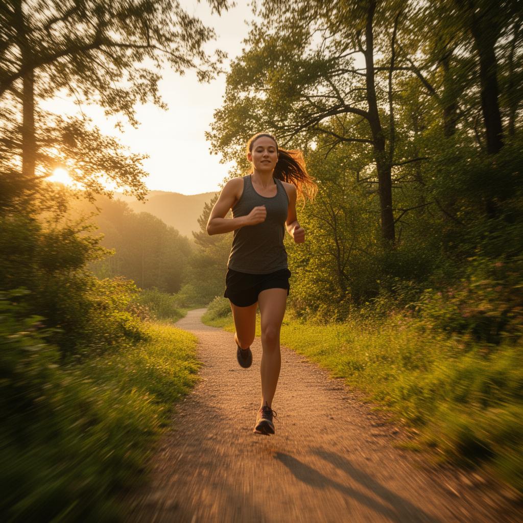 Person jogging outdoors at golden hour