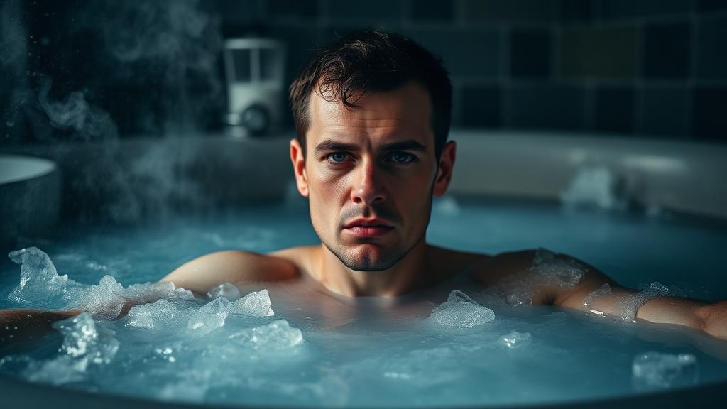 Person practicing cold water immersion in an ice bath