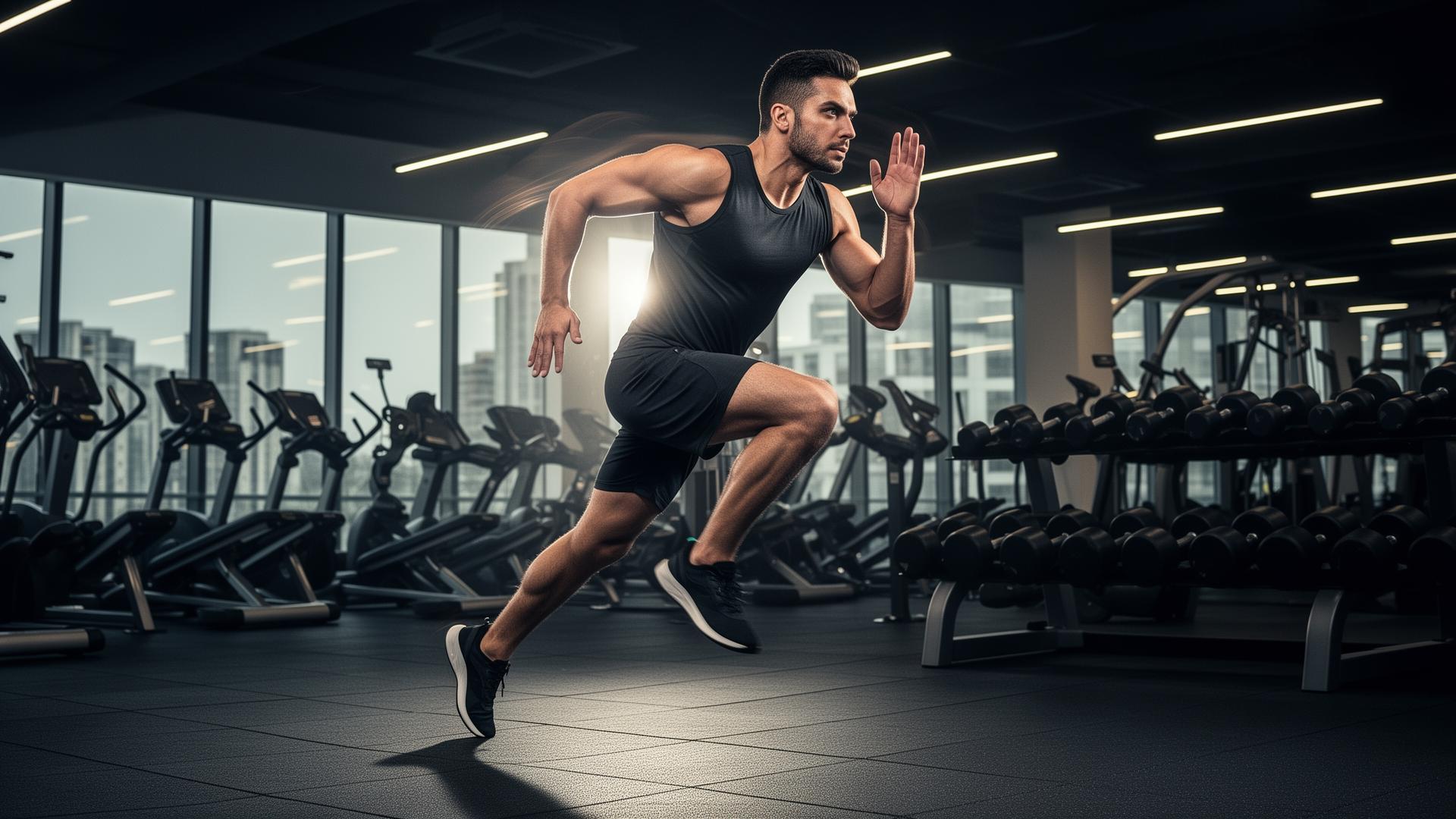 Athlete performing high-intensity interval training in a modern gym